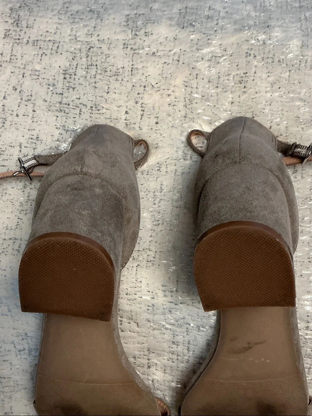 Madden Girl Taupe Suede Like ( Textile) Ankle-Strap Block Heel Sandals